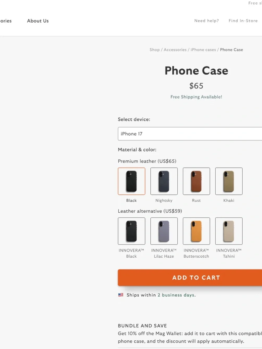 Bellroy Premium Leather iPhone 17 case (Black)
